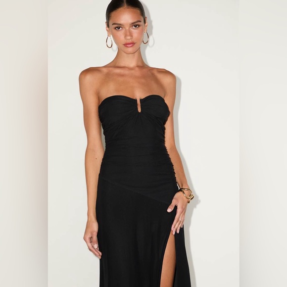 Lulus Chania Black Strapless Midi Dress Size Large NWT Wedding Guest Cocktail - Picture 2 of 11